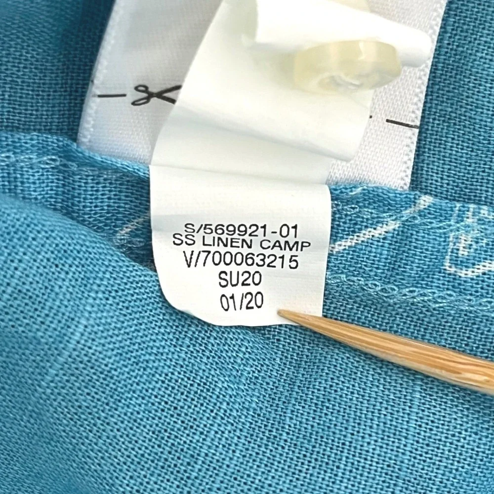 Banana Republic Mens Camp Shirt XL Blue Floral Linen Blend Slim Fit SS Tropical